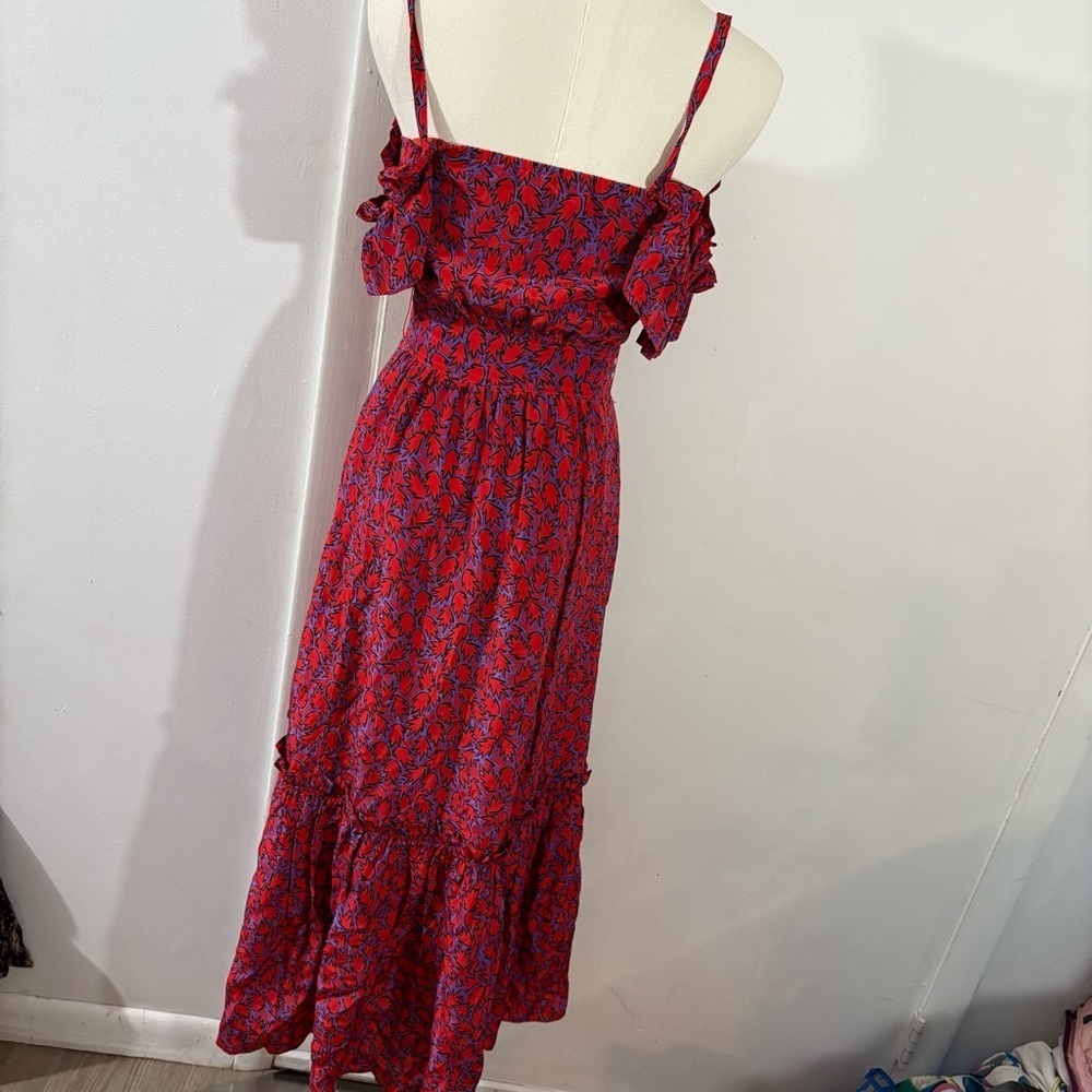 Derek Lam 10 Crosby Off Shoulder Tiered Silk Blend Maxi Dress Red Ruffles Sz 0 - Picture 6 of 16